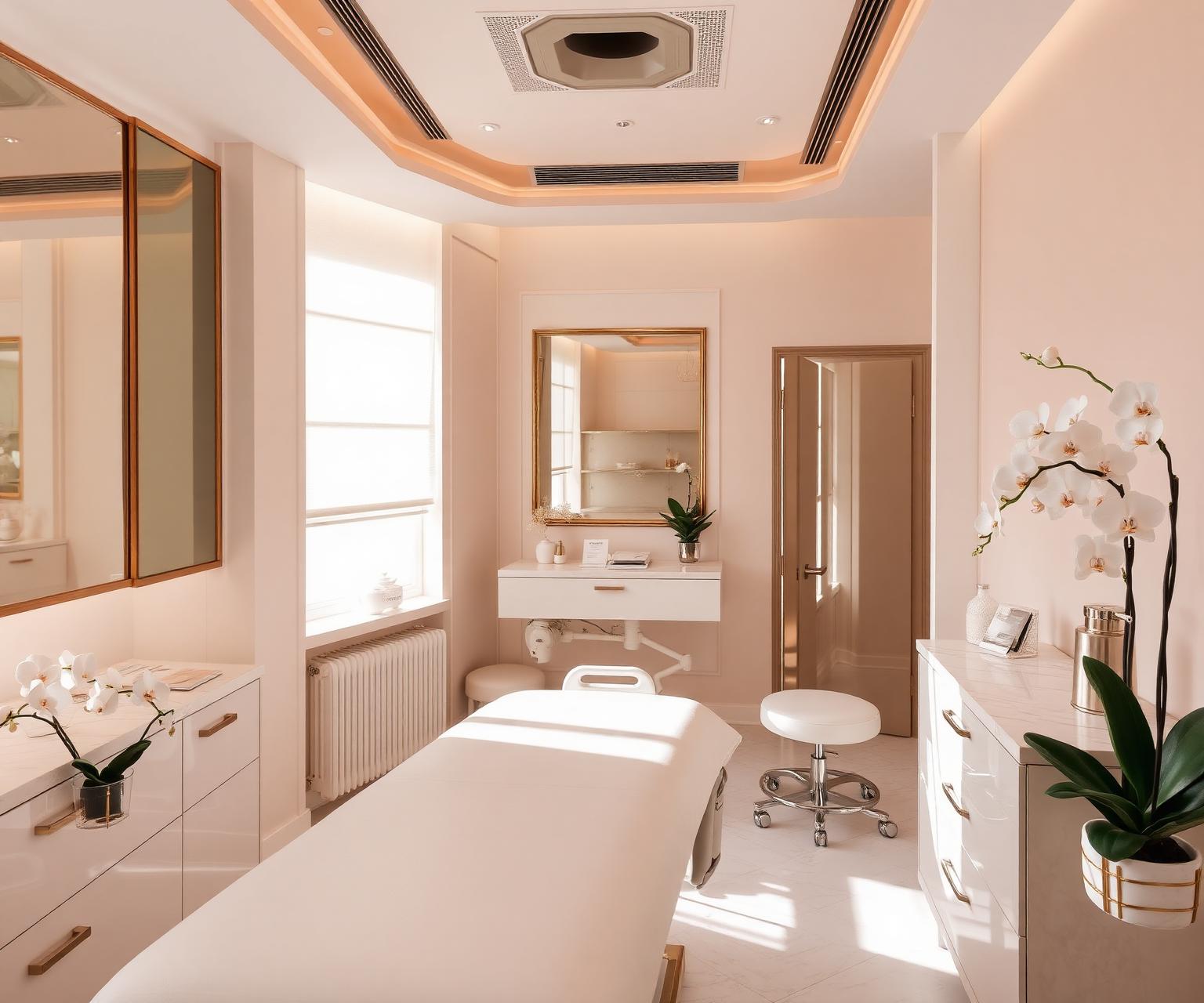 Elegant Goldfingers Aesthetics treatment room with soft natural light